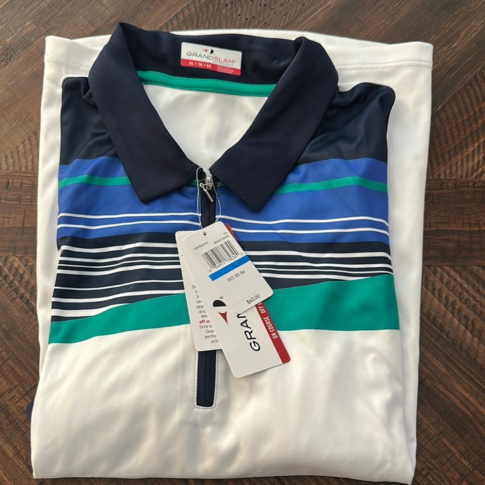 Grand Slam Striped Golf Polo Shirt